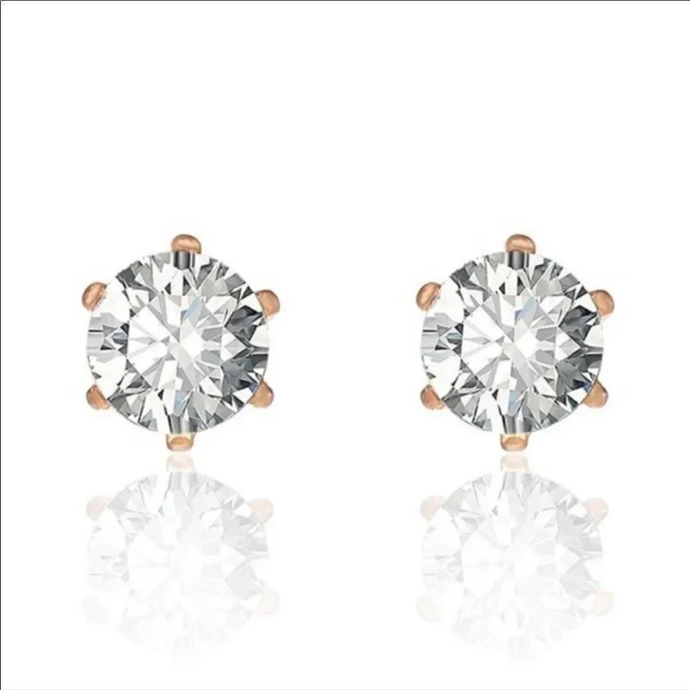 👑 Rosy Gold & Rhinestone Stud Earrings